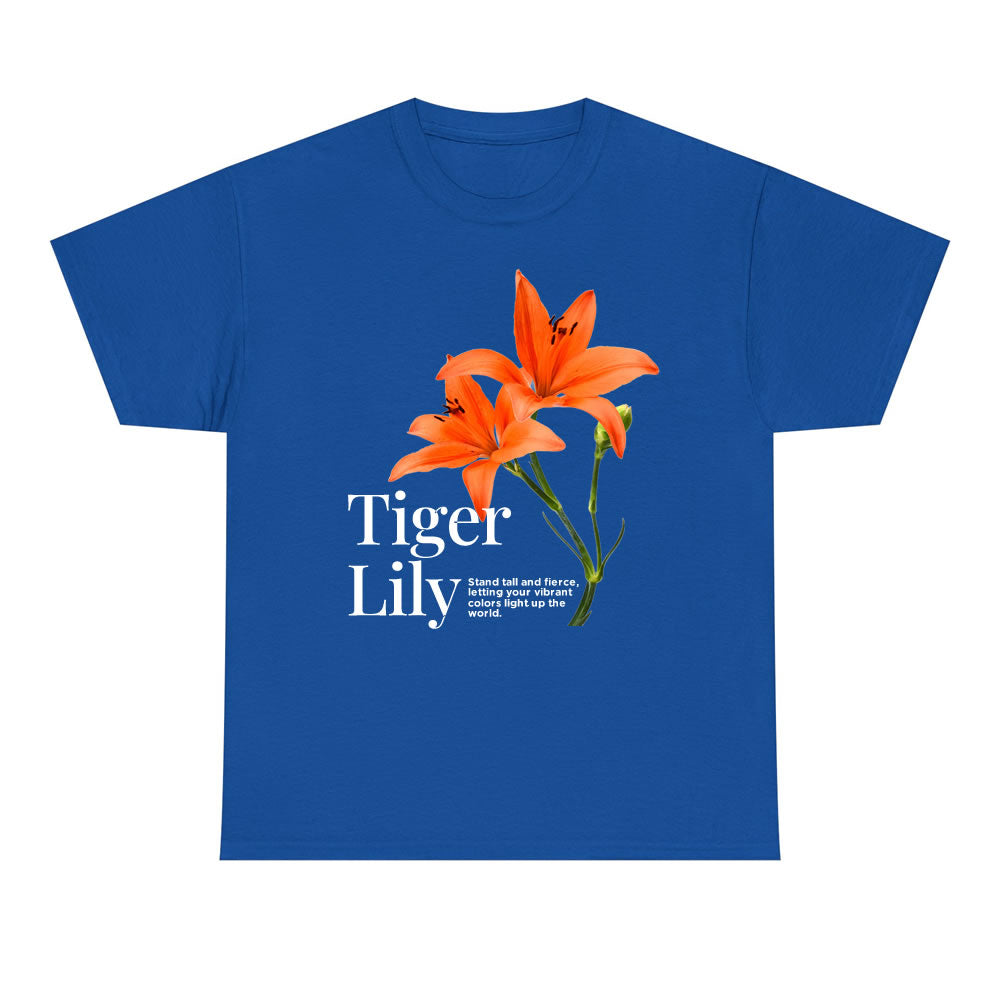 Tiger Lily Graphic Royal Bue T-Shirt - Modern Floral Unisex Tee for Nature Lovers