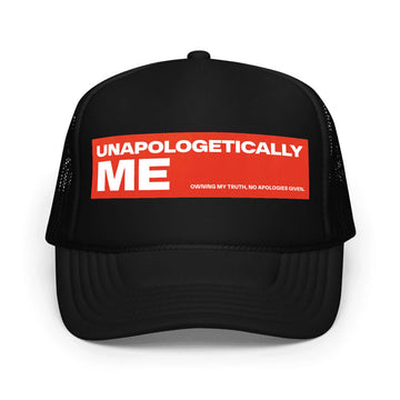 Unapologetically Me Black Trucker Hat – Inspirational Graphic Mesh Cap, Adjustable & Unisex