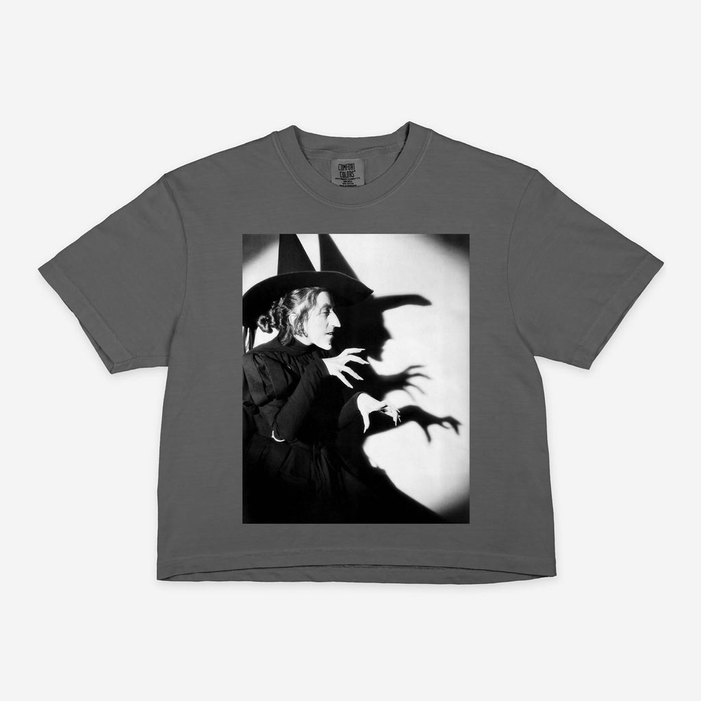 Wicked Witch Shadow Crop Boxy Tee | Gothic Halloween Oversized T-Shirt