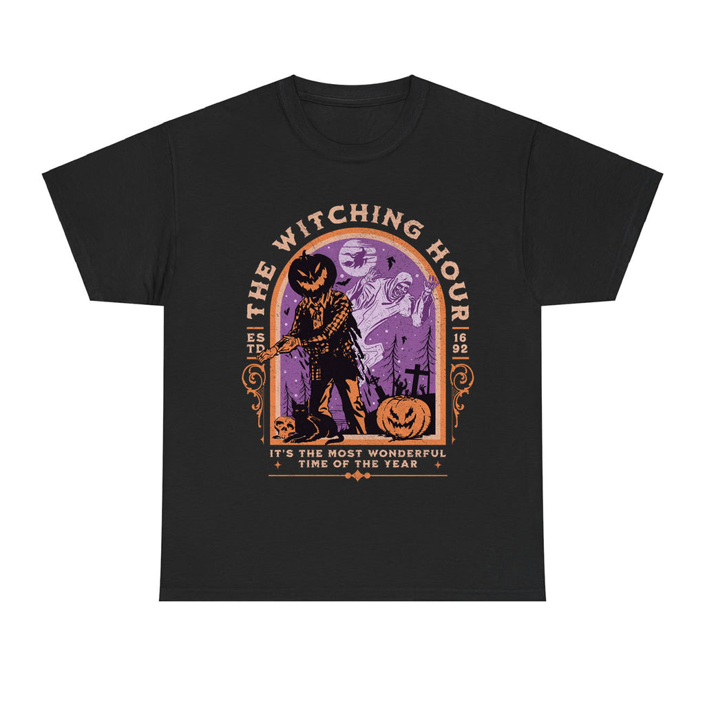 The Witching Hour Halloween T‑Shirt | Spooky Pumpkin Head Graphic Tee, Gothic Horror Unisex Top