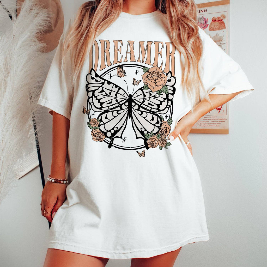 Dreamer Retro Butterfly Short Sleeve T-shirt - printwithsky